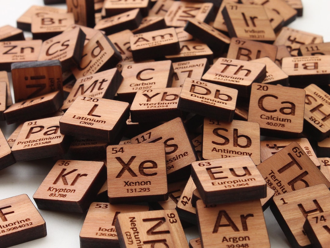 118 Piece Periodic Table of Elements Tile Set Wood Element Tiles