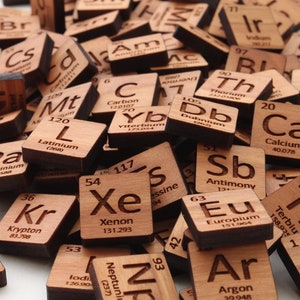 118 Piece Periodic Table of Elements Tile Set - Wood Element Tiles Educational Science Learning for Chemistry and Physics