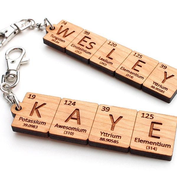 Benutzerdefinierte Periodensystem Element Name Schlüsselanhänger - Rucksackclip. Individuell angefertigtes Chemie Geschenk für Geeks Geeks von Nestled Pines