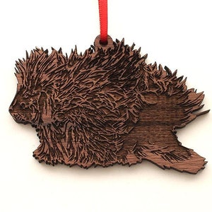 Porcupine Ornament - North American Porcupine Wood Christmas Ornament - Black Walnut wood - Critter Collection