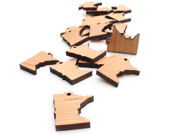 Minnesota MN Mini Wood Charms - State Cutout Jewelry and Craft Accessory - USA Harvested Black Cherry Wood -