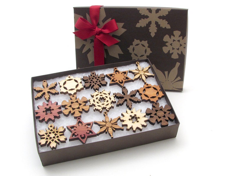 Mini Snowflake Ornaments from Nestled Pines Gift Box set of 15 . All New Designs image 3