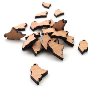 Maine ME Mini Wood Charms - State Cutout Sieraden en Ambachtelijke Accessoire - USA Geoogst Zwart Kersenhout -