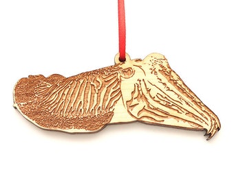 Cuttlefish Ornament - Bizarre Squid Fish Thingy Detailed Cuttlefish Wood Ornament