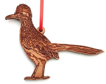 Adorno de correcaminos - Adorno navideño de correcaminos de madera tallada - Madera de cerezo negro - Colección de pájaros