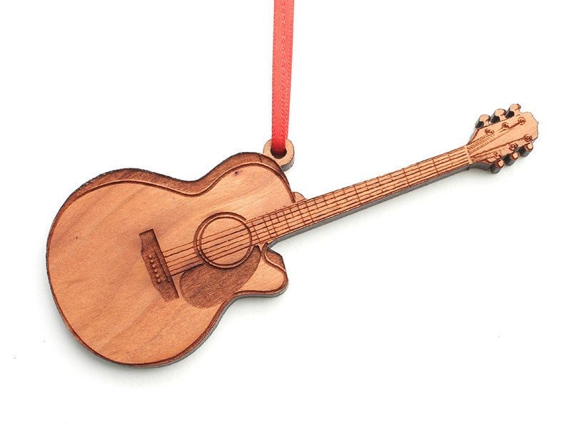 Acoustic Guitar Christmas Ornament - Ornement en Bois Fabriqué Par Nestled Pines Woodworking Design