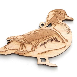 Standing Wood Duck Ornament - Engraved  Wood Duck Christmas Ornament - Solid Maple Wood - Bird Collection
