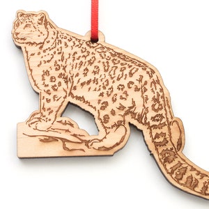 Snow Leopard Ornament - Panthera Ounce Black Cherry Wood Christmas Ornament - Critter Collection - Nestled Pines Design