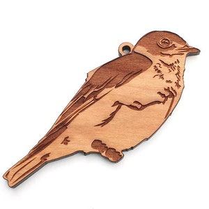 Bluebird Ornament - Realistic Wooden Carved Bluebird Christmas Ornament - Black Cherry Wood - Bird Collection