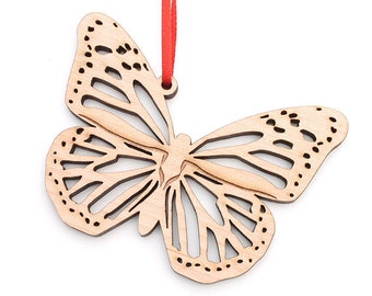 Monarch Butterfly Wings Spread Ornament - Kroontjeskruid Monarch Butterfly Maple Wood Ornament - Insect Collection - Genesteld Pines Origineel