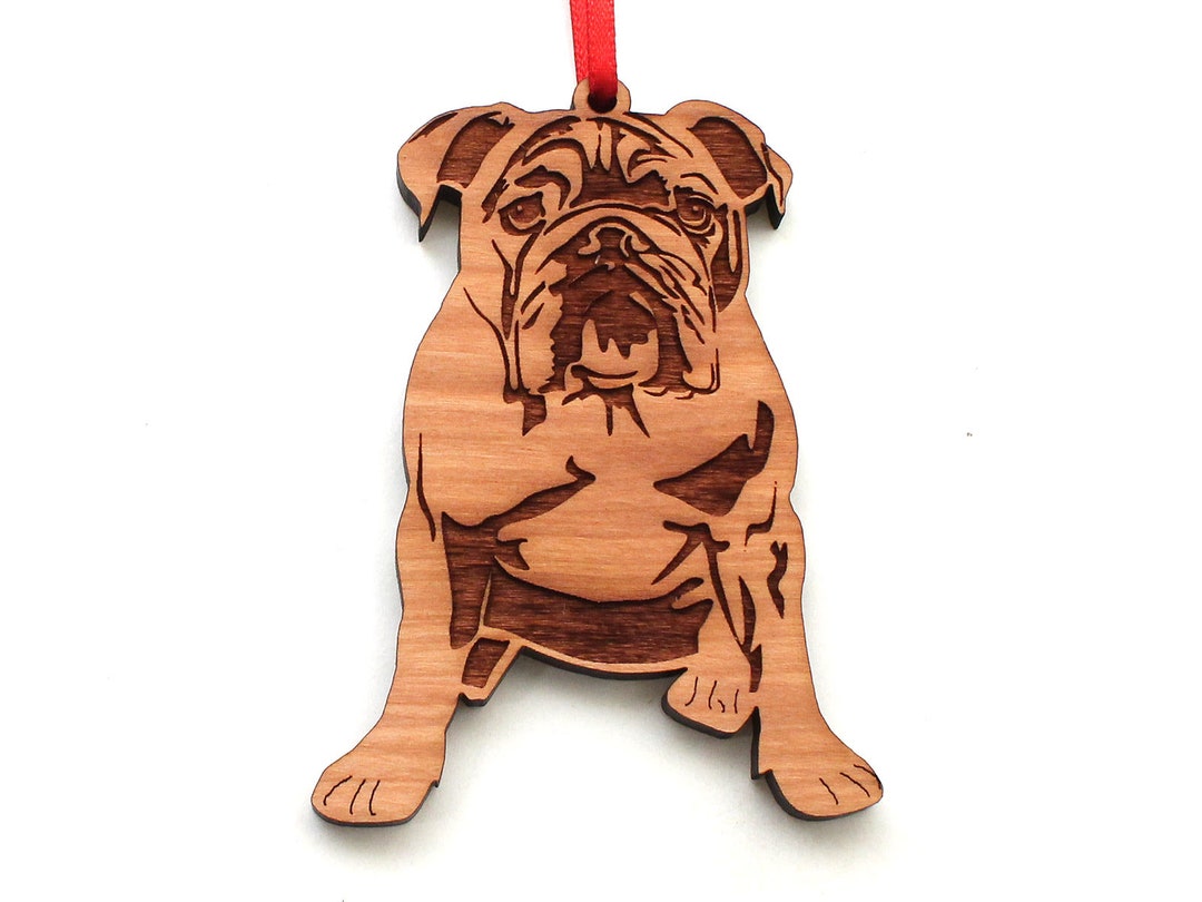 Bulldog Ornament Engraved Black Cherry Wood Dog Christmas Ornament Gone