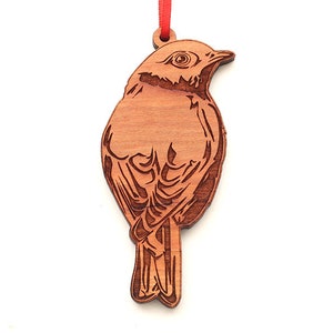Eastern Bluebird Back Ornament - Realistic Wooden Carved Bluebird Christmas Ornament - Black Cherry Wood - Bird Collection