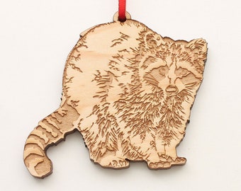 Raccoon Ornament - Raccoon Wood Christmas Ornament - American Maple Wood - Critter Collection