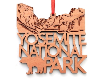 Yosemite National Park CA Ornament - California Sierra Nevada Cutout Black Cherry Wood Christmas Ornament - State Icon - Vacation