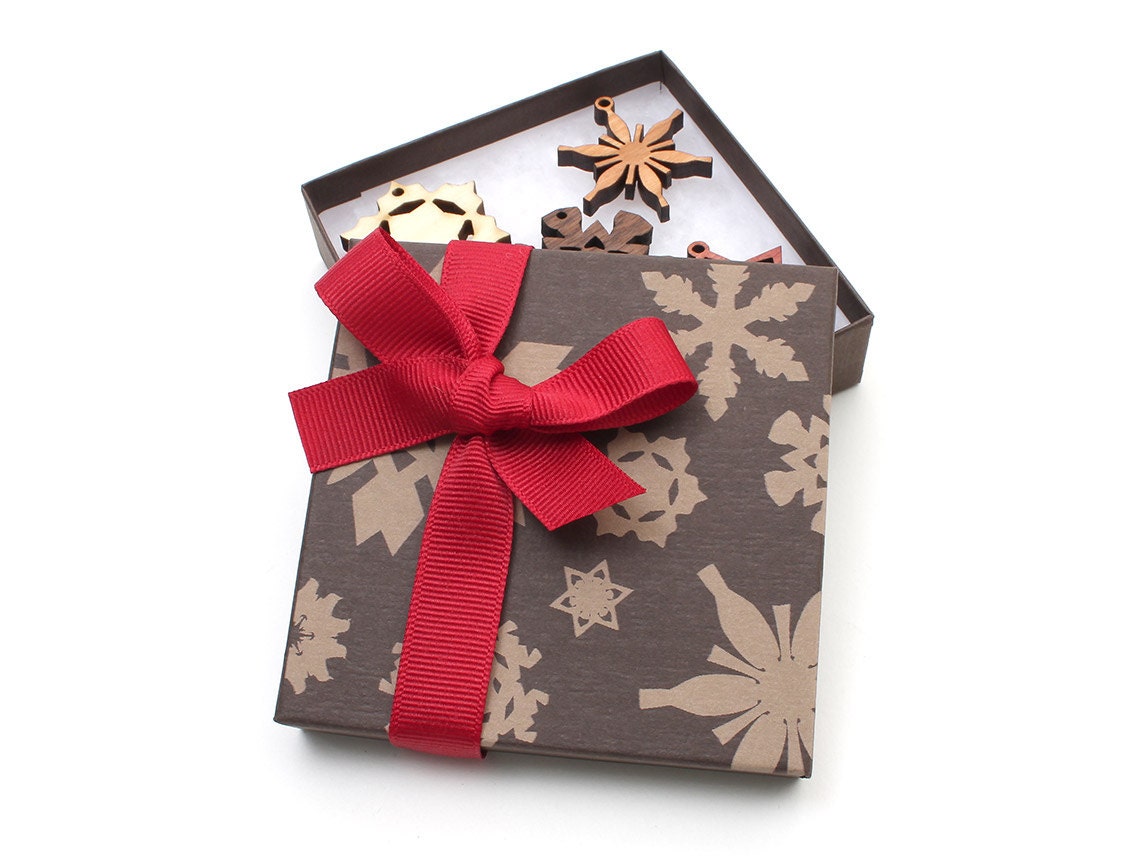 Mini Wood Snowflake Ornament Gift Box Set of 5 Ready to Etsy