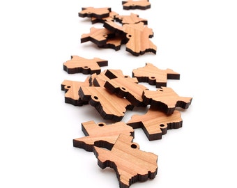 Texas TX Mini Wood Charms - State Cutout Jewelry and Craft Accessory - USA Harvested Black Cherry Wood -