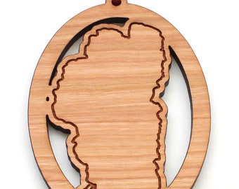 Lake Tahoe Oval Framed Ornament - Engraved Lake Tahoe Black Cherry Wood Hanging Ornament - Vacation Destination - Nestled Pines