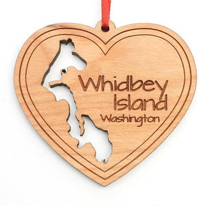 Whidbey Island Washington Ornament - Island County, WA Gegraveerd massief zwart kersenhout - Staatspictogrammen - Genestelde dennen origineel