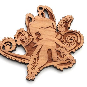 Octopus Ornament - Intriguing Monster Of The Deep Octopus Wood Ornament