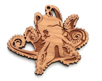 Octopus Ornament - Intriguing Monster Of The Deep Octopus Wood Ornament