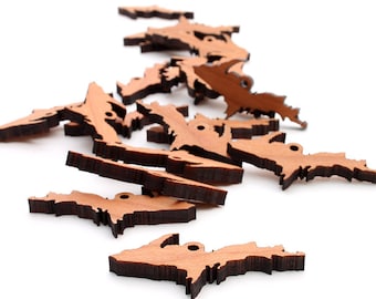 Michigan-UP MI Mini Wood Charms - State Cutout Jewelry and Craft Accessory -  USA Harvested Black Cherry Wood