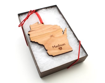 Personalized State Ornament - Pick Your State & City - Custom Engraved State Christmas Ornament