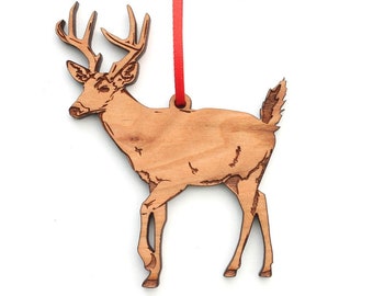 White-Tailed Deer Ornament - Virginia Deer Wood Christmas Ornament - Black Cherry Wood - Critter Collection