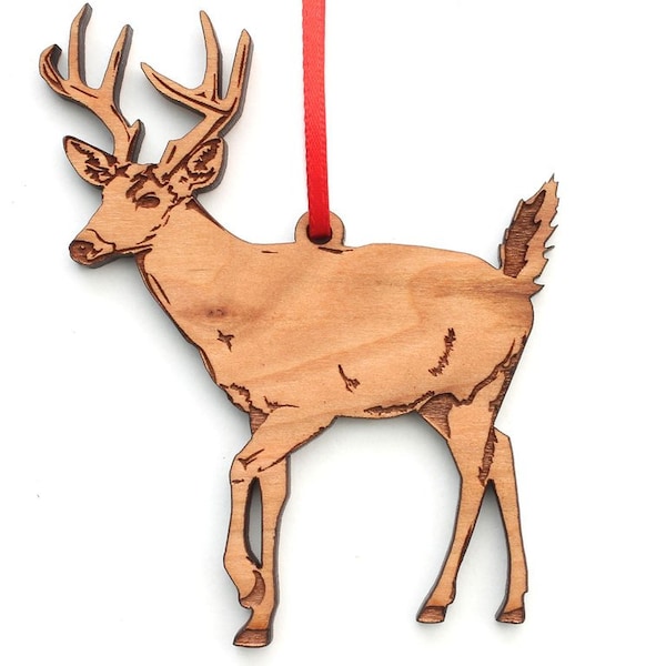 White-Tailed Deer Ornament - Virginia Deer Wood Christmas Ornament - Black Cherry Wood - Critter Collection