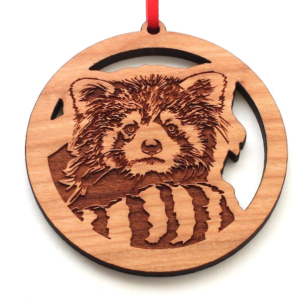 Red Panda Face Ornament - Lesser Panda  Engraved Black Cherry Wood Ornament - ANIMAL PORTRAITS -  A Nestled Pines Collection