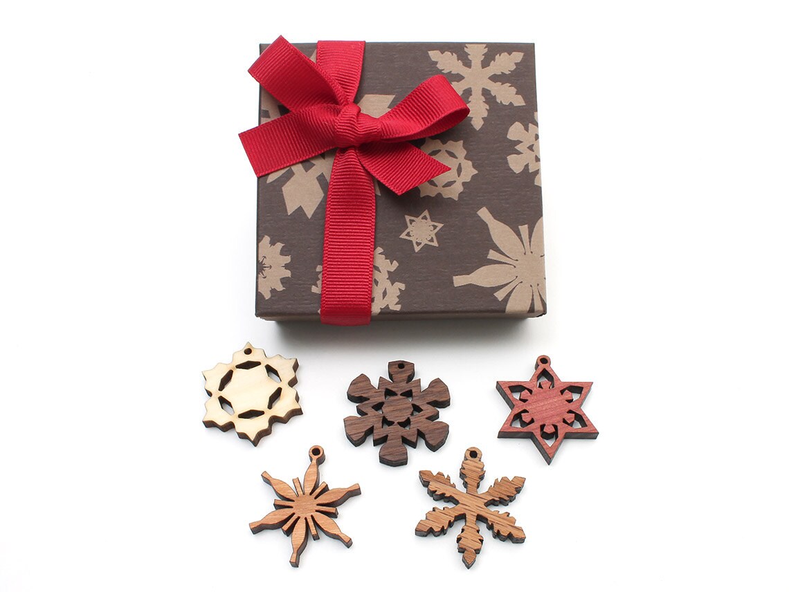 Mini Wood Snowflake Ornament Gift Box Set of 5 Ready to Etsy