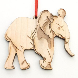 African Elephant Calf Ornament - Adorable Baby Elephant Wood Ornament