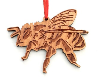 Honey Bee Ornament - Honey Bee Upclose Zwart Kersenhout Kerstornament - Insectencollectie - Genesteld Pines Origineel