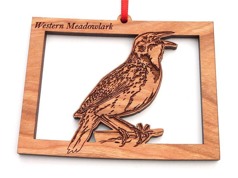 Wyoming Western Meadowlark Ornament - Wyoming Birder's Favorite State Bird Wood Ornament