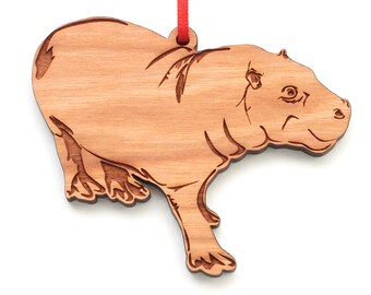 Pygmäen Nilpferd Ornament - West African Pygmy Nilpferd Schwarz Kirschholz Weihnachtsschmuck - Tiersammlung - Nestled Pines Original