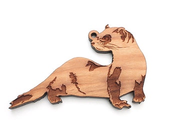 Black-footed Ferret  - Wood Ferret Christmas Ornament crafted by Nestled Pines Workshop - Black Cherry Wood  - Critter Collection