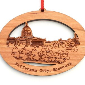Jefferson City MO Capital Skyline Oval Ornament - Engraved Jefferson City Missouri Detailed Capitol in Skyline Ornament - City Collection