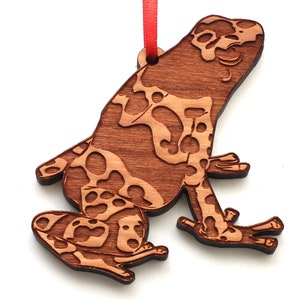 Dart Frog Ornament - Yellow Banded Poison Dart Frog Black Cherry Wood Christmas Ornament - Nestled Pines Original