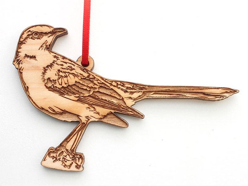 Realistic Carved Wooden Mockingbird Christmas Ornament Bird Collection Northern Mockingbird Ornament Maple Wood