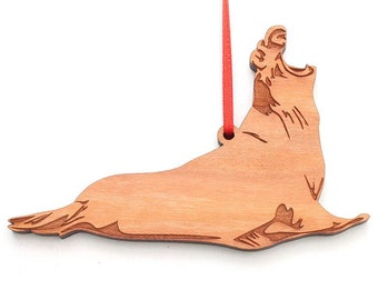 Bellowing Elephant Seal Ornament - Noisy Sunbathing Beach Bum Wood Ornament - Aquatic Collection