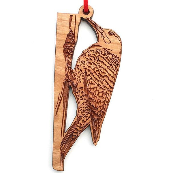 Northern Flicker Woodpecker Ornament - Realistic Carved Wooden Yellowhammer Christmas Ornament - Black Cherry - Bird Collection