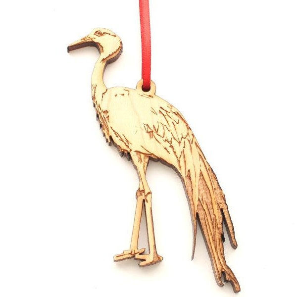 Blue Crane Ornament - Realistic Wooden Carved Paradise Crane Christmas Ornament - Maple Wood - Bird Collection