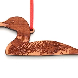 Loon Ornament - Realistic Carved Wooden Loon Christmas Ornament - Black Cherry Wood - Bird Ornament
