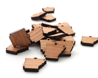 Arkansas AR Mini Wood Charms - State Cutout Jewelry and Craft Accessory - USA Harvested Black Cherry Wood -