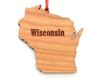 State of WI Ornament with Wisconsin Engraving from Nestled Pines Workshop