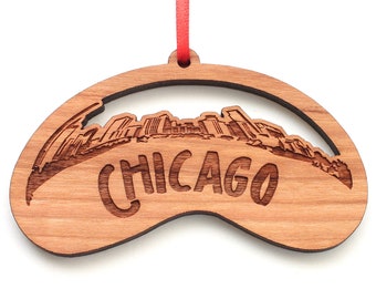 Chicago Bean Cutout- Engraved Black Cherry Wood Christmas Ornament - City Ornament - Nestled Pines Originals