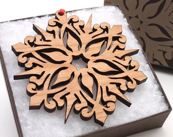 Cherry Snowflake Ornament from Nestled Pines - Detailed Snowflake Gift Box Set . Made in the USA