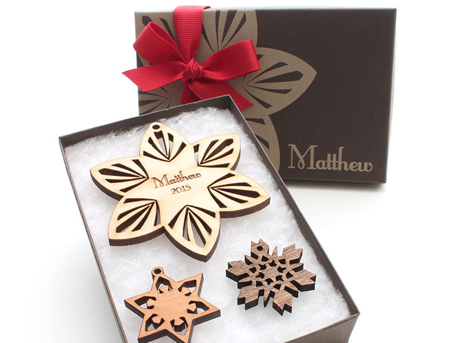 Personalized Wood Snowflake Ornament Gift Box Set From Etsy