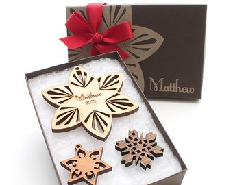 Personalized Wood Snowflake Ornament - Gift Box set from Nestled Pines Woodworking