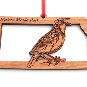 Kansas Western Meadowlark Ornament - A Kansas Birder&#39;s Favorite State Bird Wood Ornament