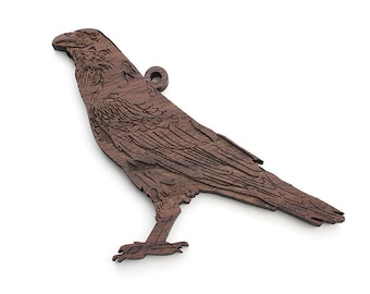 Raben-Verzierung - geschnitzter hölzerner Raben-Weihnachtsverzierung - Schwarznussholz - Vogel-Kollektion
